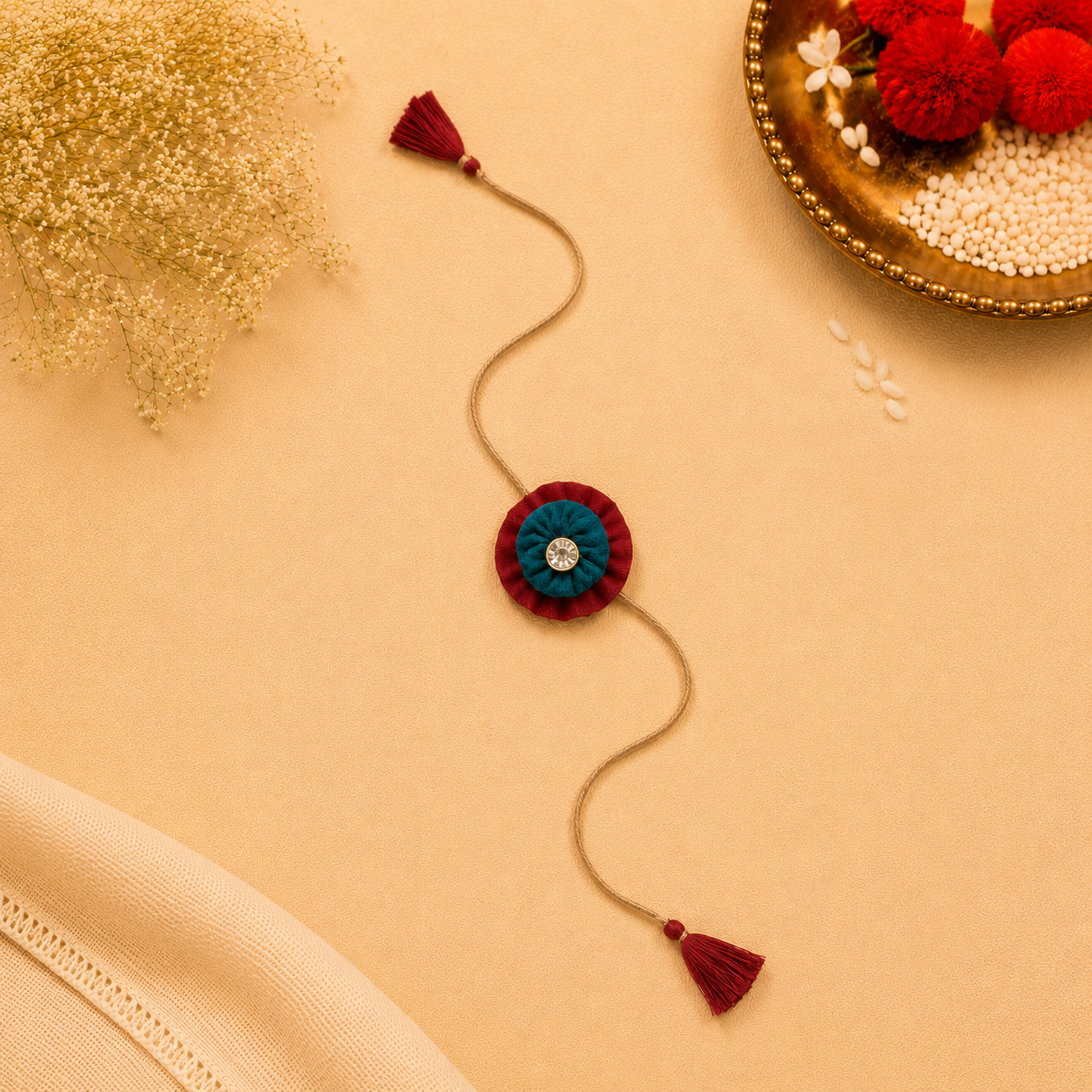 Whe Set of 2 Handmade Fabric Flower Rakhi combo