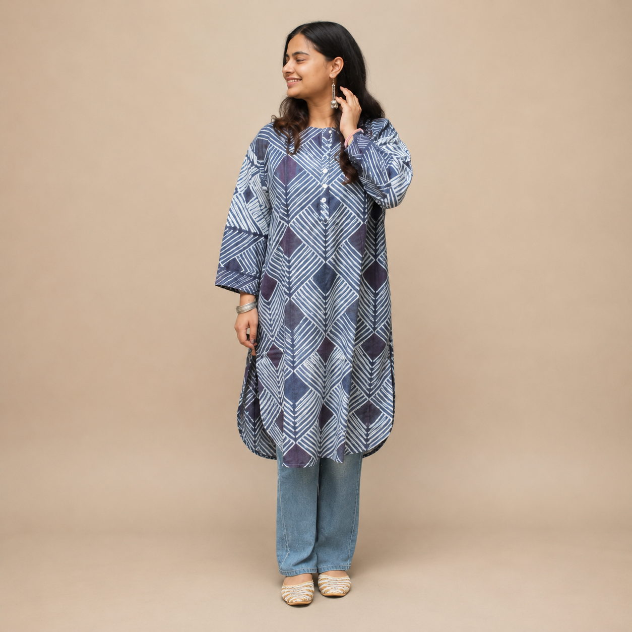 Indigo Hand Emroidered Tanka Shibori Cotton Kurta