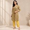 Yellow Hand block Printed Cotton Suit Set