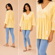 Yellow Floral Chikankari Hand Embroidered Mul Cotton Angrakha Top