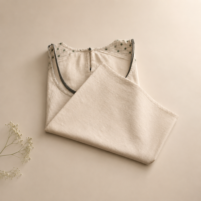 Hand Embroidered Cotton Crop Top with A-Line Silhouette