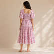 Red Floral Hand block Print Cotton Midi Dress