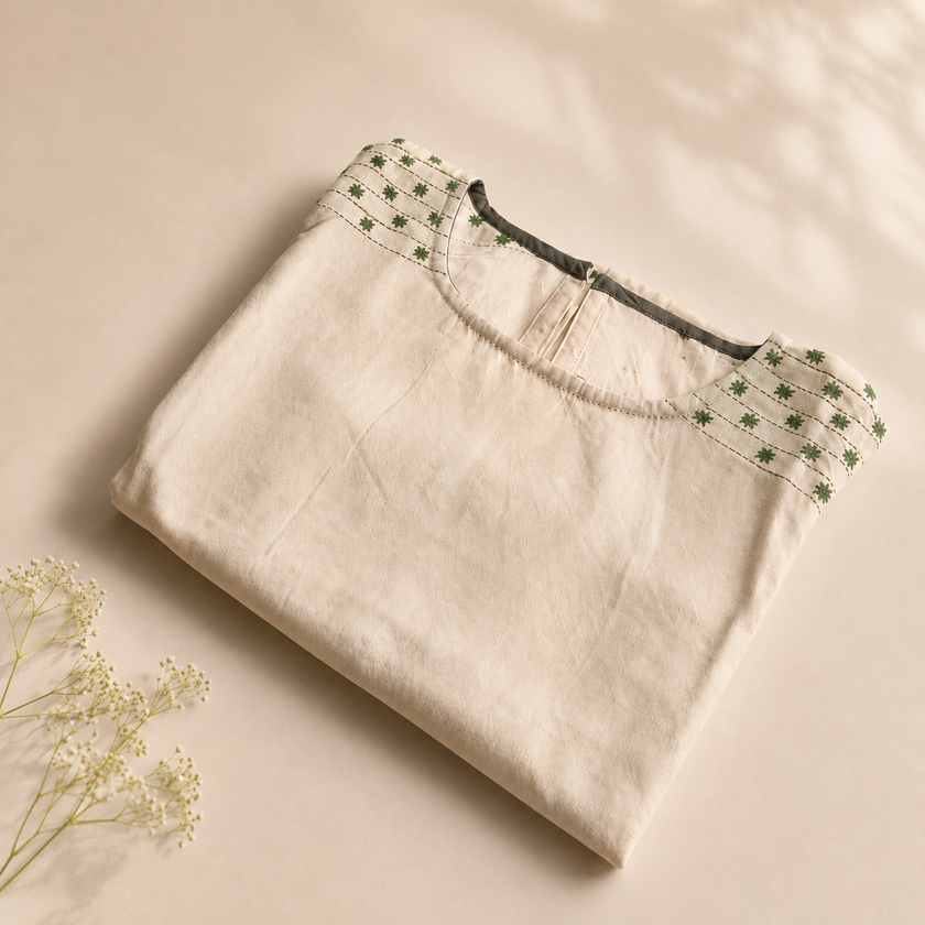 Hand Embroidered Cotton Crop Top with A-Line Silhouette