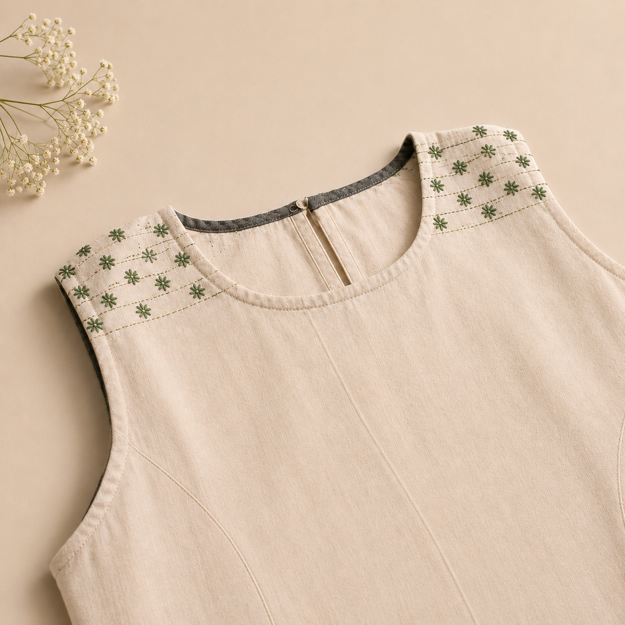 Hand Embroidered Cotton Crop Top with A-Line Silhouette