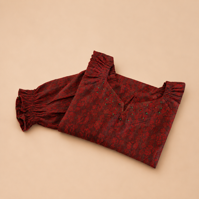 Maroon Hand Embroidery Cotton Top
