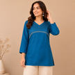 Blue Teal Silk blend Hand Embroidered Top