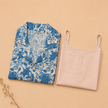 Blue Floral Hand block Printed Cotton Shrug Dress with Inner