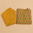 Yellow Handblock Printed Cotton Suit Set with Mandarin Neck