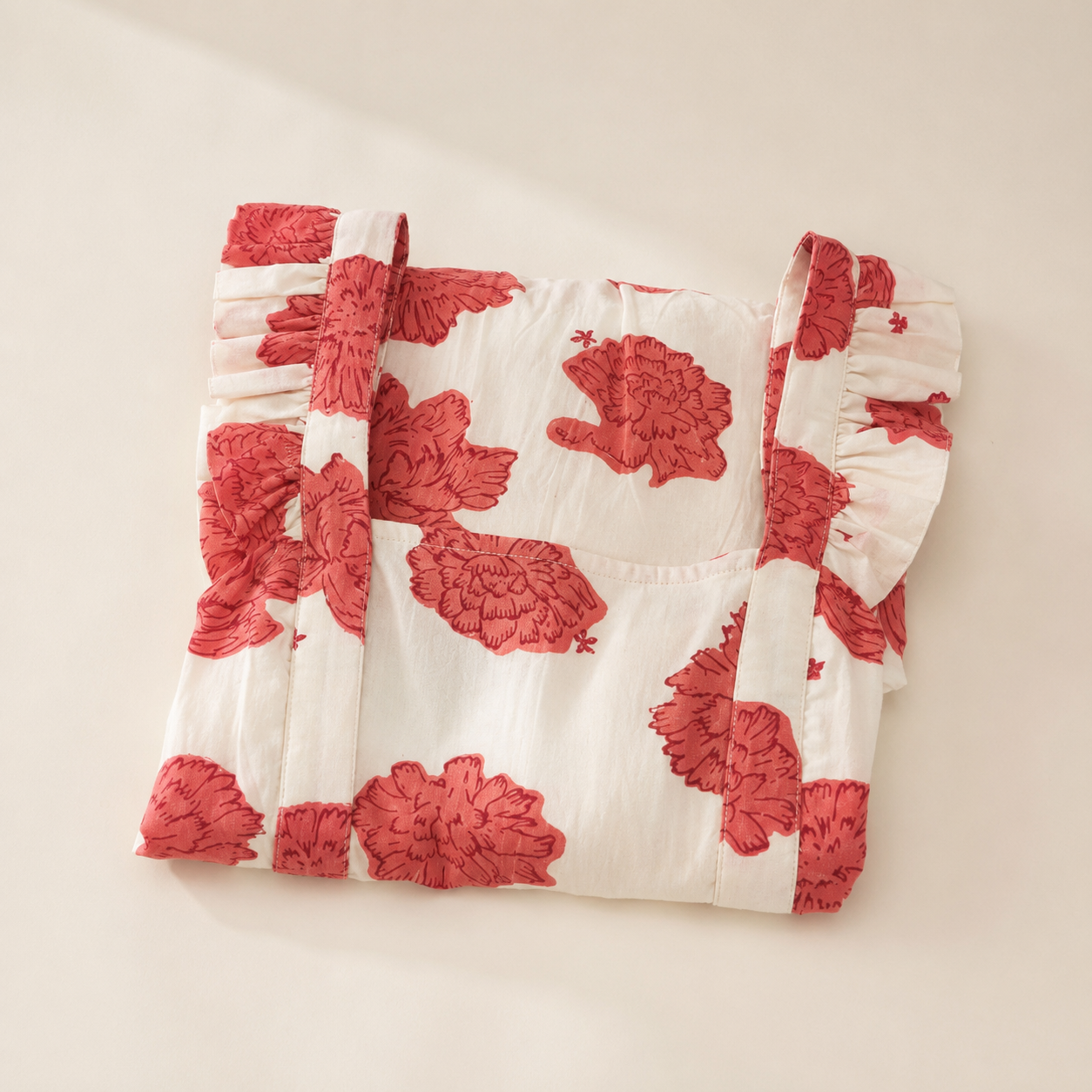 White Floral Hand block Printed Cotton Dress