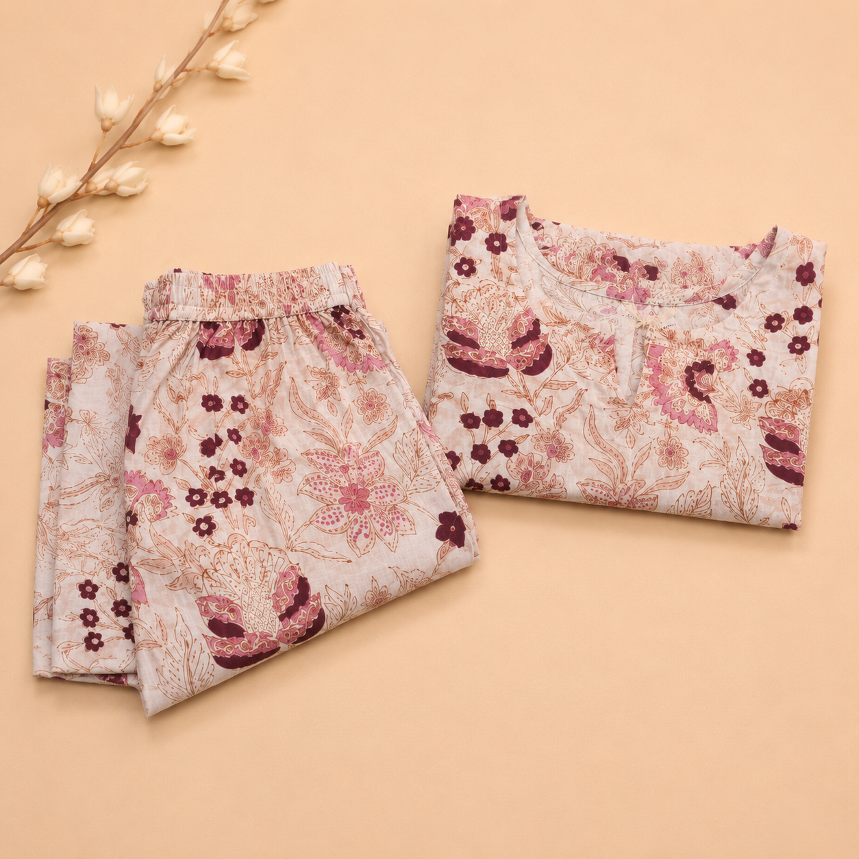 Ivory Hand block Printed Cotton Co-ord Set