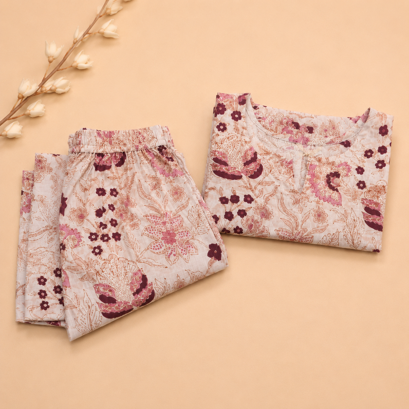 Ivory Hand block Printed Cotton Co-ord Set