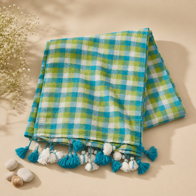 Small Checks Multicolor Mul Cotton Saree