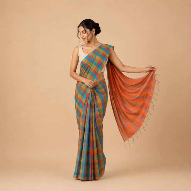 Tropical Dream Checks Handloom Saree