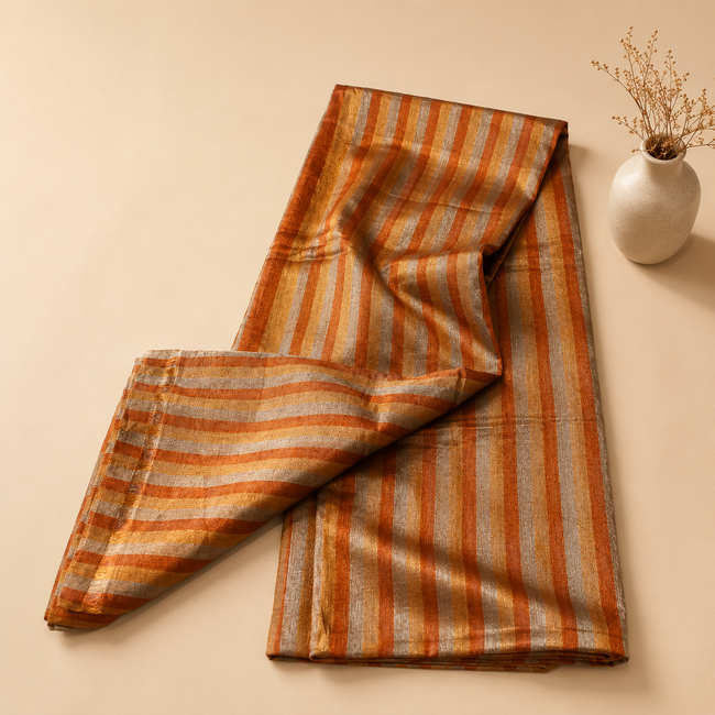 Gold Silver Tissue Cotton Chanderi Handloom Saree