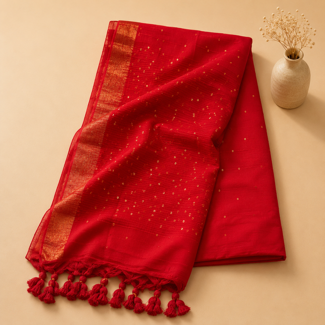Jamdani Handloom Sequins Mul Cotton Saree