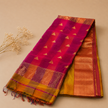 Mustard Yellow Handloom Ikat Pattern Cotton Silk Maheshwari Saree with Buta Motifs