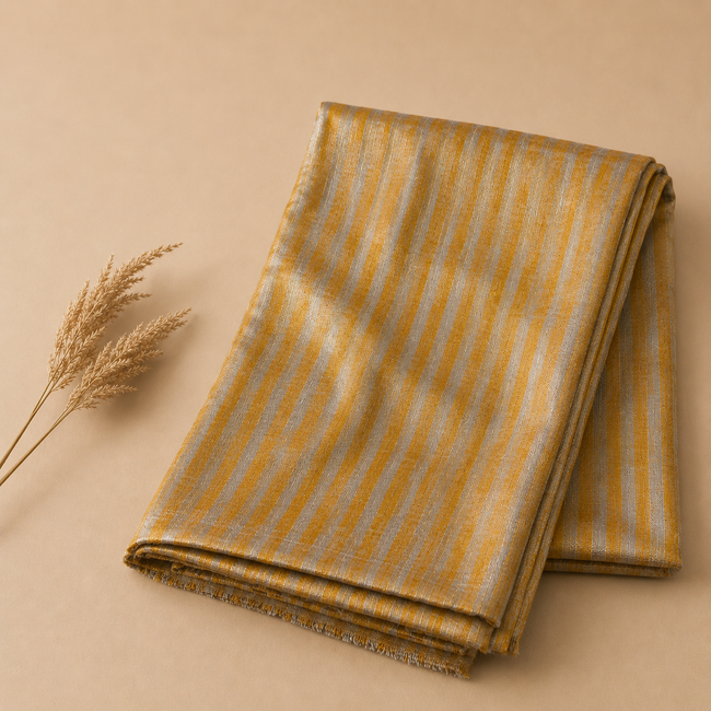 Gold Silver Stripe Tissue Cotton Chanderi Handloom Saree