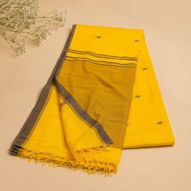 Achol Chin Handloom Mul Cotton Saree with Small Striped Pallu
