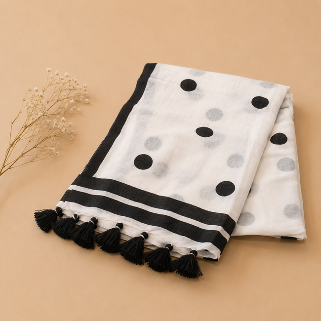 Polka Dot Handcrafted Lightweight Mull Cotton Saree