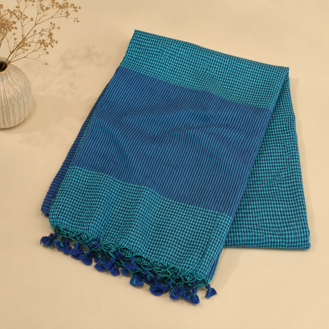 Mini Checks Lightweight Handloom Mul Cotton Saree