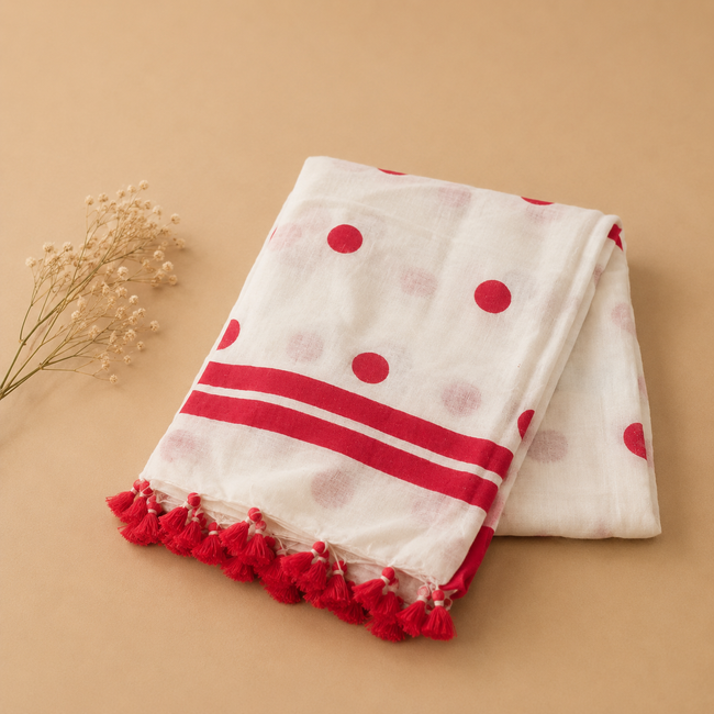 Polka Dot Handcrafted Lightweight Mull Cotton Saree