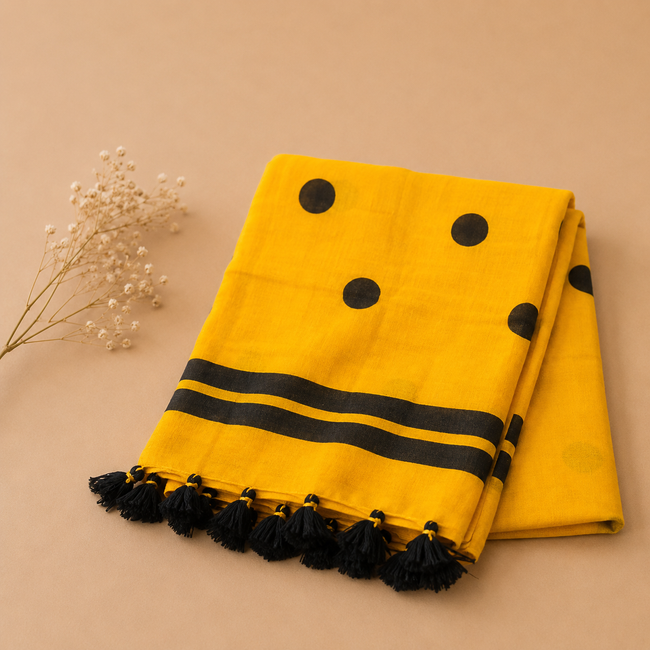 Polka Dot Handcrafted Lightweight Mull Cotton Saree