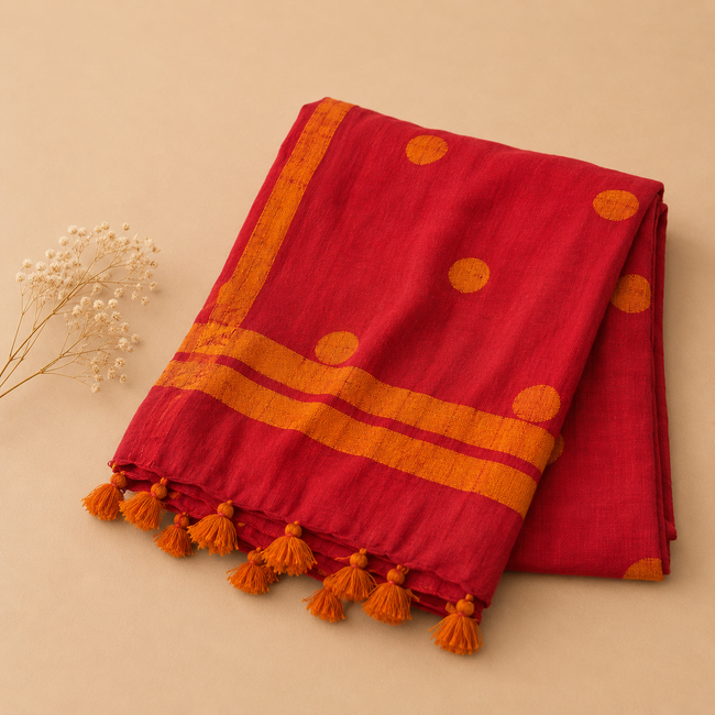 Polka Dot Handcrafted Lightweight Mul Cotton Saree