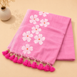 Small Daisy Flower Border Hand Painted Mul Cotton Saree - Without Blouse