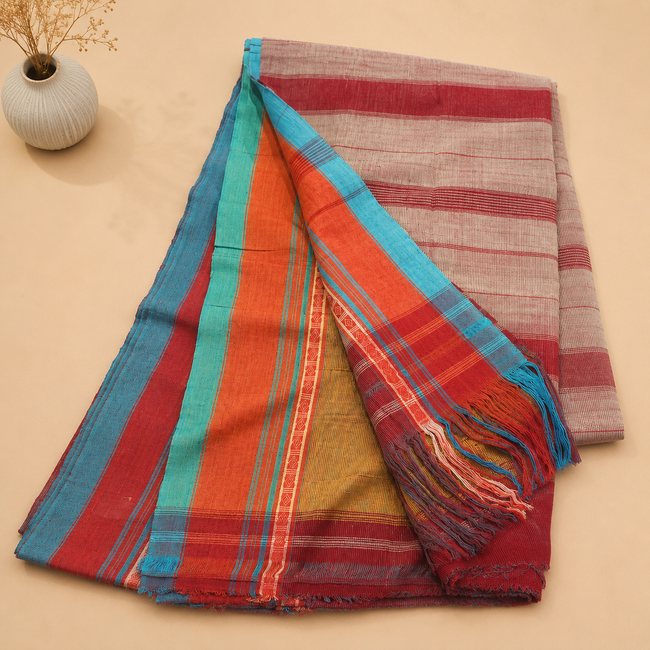 Red Stripes Anne Hejje Cotton Handloom Saree