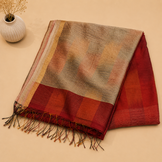 Red White Cotton Silk Maheshwari Handloom Saree