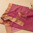 Pink Maheshwari Cotton Silk Handloom Saree with Stripes & Gold Buta