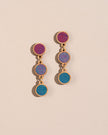 WHE Purple Blue Repurposed Fabric and Wood Round Earring