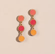 WHE Red Orange Festive Repurposed Fabric and Wood Round Earring