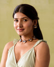 WHE Indigo Bloom Lotus Repurposed Fabric and Wood Necklace