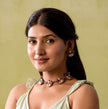 WHE Indigo Bloom Lotus Repurposed Fabric and Wood Necklace