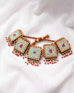 WHE Kantha Columbia Blue Repurposed Silk Fabric and Wood Beads Bracelet