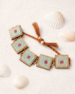 WHE Kantha Columbia Blue Repurposed Silk Fabric and Wood