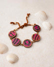 WHE Multicolor Kantha Silk Fabric and Repurposed Wood Bracelet