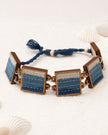 WHE Shades of Indigo Blue Repurposed Fabric and Wood Square Bracelet
