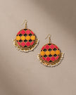WHE Red Mustard Festive Repurposed Fabric and Wood Statement Danglers