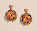 WHE Red and Orange Festive Wheel Repurposed Fabric and Wood Earrings