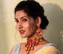 WHE Red and Orange Festive Wheel Repurposed Fabric and Wood Earrings