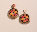 WHE Red and Orange Festive Wheel Repurposed Fabric and Wood Earrings