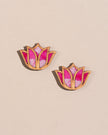 WHE Shades of Pink Bloom Lotus Repurposed Fabric and Wood Earrings