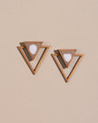 WHE Beige Two Look in One Repurposed Fabric and Wood Triangle Earring