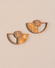 WHE Yellow Geometrical Repurposed Fabric and Wood Earring
