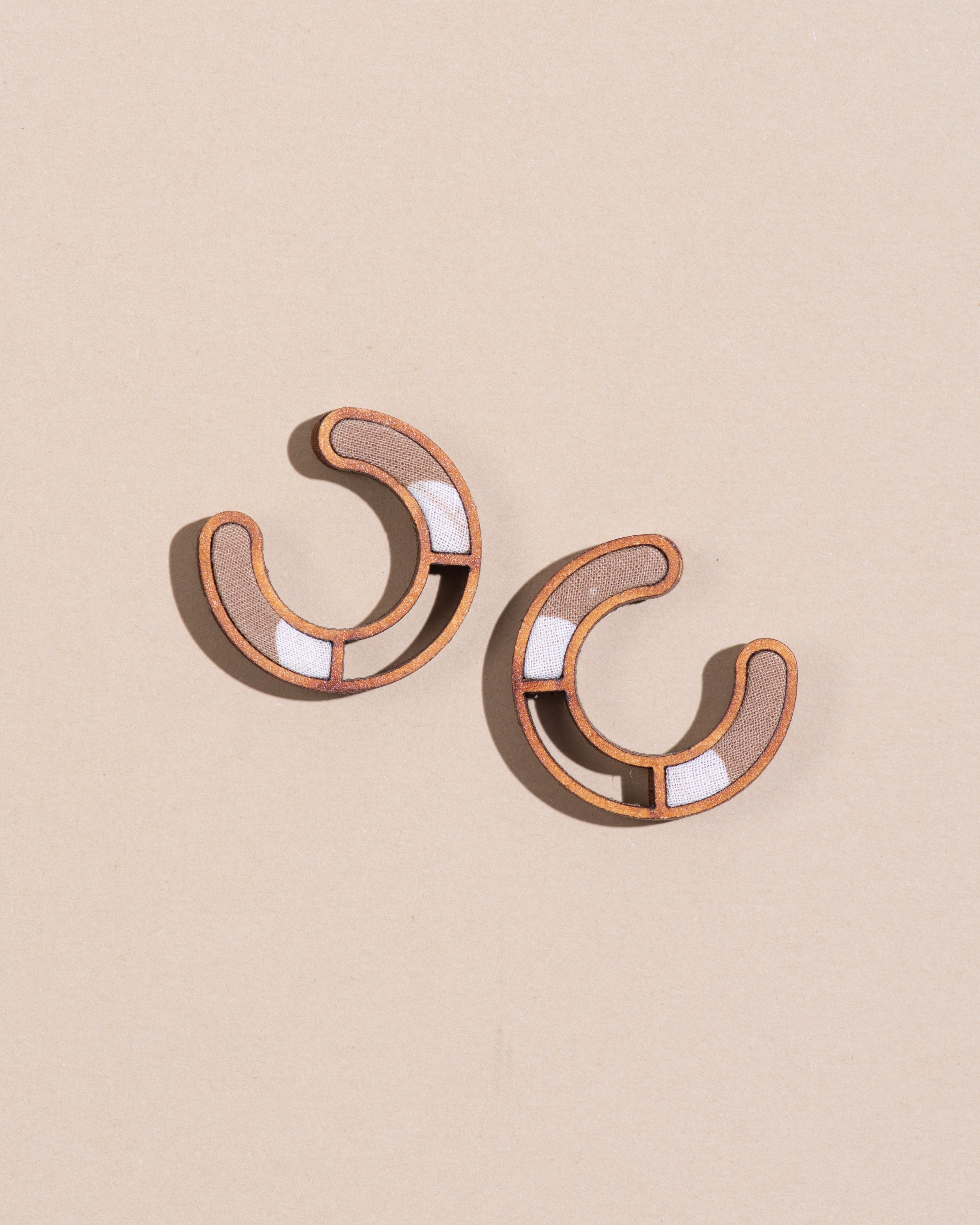 WHE Beige Compassion Repurposed Fabric and Wood Earring