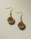 Whe Sun Green Ajrakh Fabric and Repurposed Wood Earrings