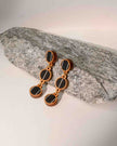 WHE Black Repurposed Fabric and Wood Connecting Round Earrings
