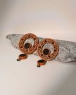 WHE Black Wheel Repurposed Ajrakh Fabric and Wood Earrings